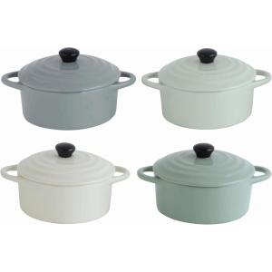 imageCreative CoOp Stoneware Lids Set of 4 Colors Mini Baker Set Multicolored