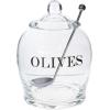 imageCreative CoOp Clear Glass quotOLIVEquot Jar with Lid ampamp Slotted Stainless Steel Spoon Set of 3 Pieces including Lid