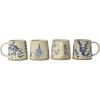 imageCreative CoOp Hand Stamped Stoneware Wax Relief Botanical Design Antique Blue and White Set of 4 Styles Mugs