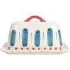 imageCreative CoOp HandPainted Stoneware Butter Dish with Scalloped Edge White Red and Blue Medium Multi