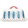 imageCreative CoOp HandPainted Stoneware Butter Dish with Scalloped Edge White Red and Blue Medium Multi