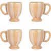 imageCreative CoOp HandPainted Stoneware Footed Mug with Stripes Brown and White Set of 4