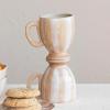 imageCreative CoOp HandPainted Stoneware Footed Mug with Stripes Brown and White Set of 4