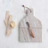 imageCreative CoOp Marble Cheese and Cutting Board with Handle Leather Tie and Canape Knife Buff Set of 2