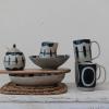 imageCreative CoOp Stoneware Creamer and Sugar Pot with Painted Designs and Bamboo Spoon Midnight Blue and Cream Set of 3 Pieces