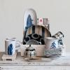 imageCreative CoOp Stoneware Creamer and Sugar Pot with Painted Designs and Bamboo Spoon Midnight Blue and Cream Set of 3 Pieces