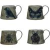 imageCreative CoOp Stoneware Mug Set with Insect and Bird Designs Multicolor Set of 4