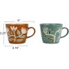 imageCreative CoOp Stoneware Mug with Botanical Design Orange and Green Set of 2