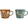 imageCreative CoOp Stoneware Mug with Botanical Design Orange and Green Set of 2
