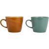 imageCreative CoOp Stoneware Mug with Botanical Design Orange and Green Set of 2