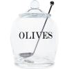 imageCreative CoOp Clear Glass quotOLIVEquot Jar with Lid ampamp Slotted Stainless Steel Spoon Set of 3 Pieces including Lid