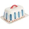 imageCreative CoOp HandPainted Stoneware Butter Dish with Scalloped Edge White Red and Blue Medium Multi