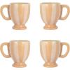 imageCreative CoOp HandPainted Stoneware Footed Mug with Stripes Brown and White Set of 4