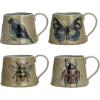 imageCreative CoOp Stoneware Mug Set with Insect and Bird Designs Multicolor Set of 4
