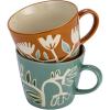 imageCreative CoOp Stoneware Mug with Botanical Design Orange and Green Set of 2