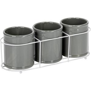 imageCreative CoOp Farmhouse Ceramic Metal Holder Grey and White CrocksGray