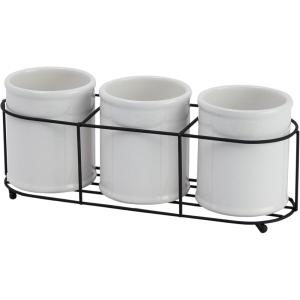 imageCreative CoOp Farmhouse Ceramic Metal Holder Grey and White CrocksWhite