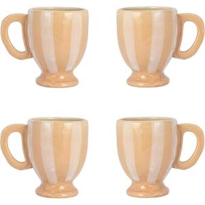 imageCreative CoOp HandPainted Stoneware Footed Mug with Stripes Brown and White Set of 4