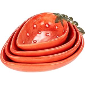 imageCreative CoOp HandPainted Strawberry Stoneware Measuring Cups Red and White Set of 4
