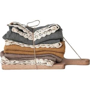 imageCreative CoOp Kitchen Cotton Tea Towels on a Mango Wood Board Multicolor Set of 3