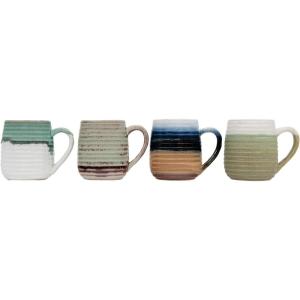imageCreative CoOp Large Multicolor Stoneware Mugs with Ribbed Sides Set of 4 ColorsRounded Handle