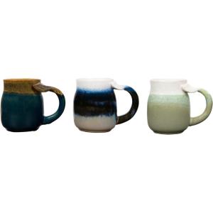 imageCreative CoOp Large Multicolor Stoneware Mugs with Ribbed Sides Set of 4 ColorsWhaleTail Handle