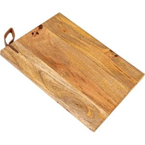 imageCreative CoOp Mango Wood CheeseCutting Board with Leather Handle Natural