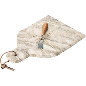 imageCreative CoOp Marble Cheese and Cutting Board with Handle Leather Tie and Canape Knife Buff Set of 2