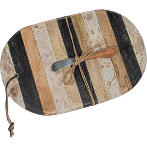 imageCreative CoOp Marble and Mango Wood Cheese Board Set with Knife Multicolor Medium Multi