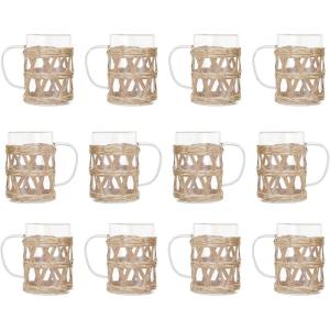 imageCreative CoOp Round Glass Mug with Woven Sleeve Natural Set of 12