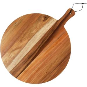 imageCreative CoOp Round Large Suar Wood Cutting Board with Handle Natural