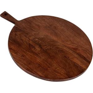 imageCreative CoOp Round Mango Wood CheeseCutting Board with Handle Walnut Finish