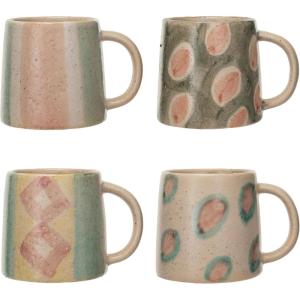 imageCreative CoOp Round Terracotta Mug Set with 4 Styles Multicolor Set of 4
