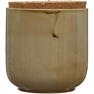 imageCreative CoOp Stoneware Cork Lid Reactive Glaze Jar 5quot L x 5quot W x 6quot H Greige