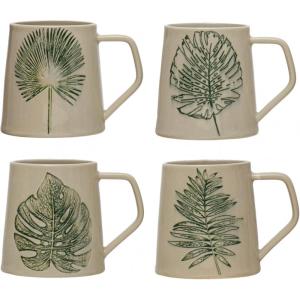 imageCreative CoOp Stoneware Debossed Leaf Reactive Crackle Glaze 4 Styles Mug Set 5quot L x 4quot W x 4quot H Multicolor