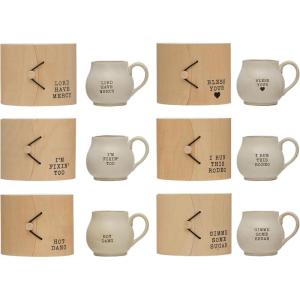 imageCreative CoOp Stoneware Mug with Wood Gift Box and Saying Set of 6