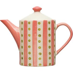 imageCreative CoOp Stoneware Painted Design and Strainer Multicolor Teapot Multi