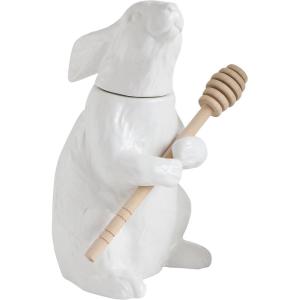 imageCreative CoOp White Bear Shaped Honey Pot with Lid ampamp Bamboo DipperRabbit