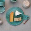 imageCreative CoOp Aqua Round Stoneware Cheese Board with Leather Tie Large