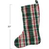 imageCreative CoOp Green and Red Woven Cotton Blend Stocking Cream Color Plaid