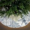 imageCreative CoOp Round Quilted Cotton Patchwork Floral Tree Skirt White and Blue