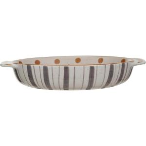 imageCreative CoOp 175 Quart Stoneware Oval Baking Dish with Dot Pattern Mustard and Grey