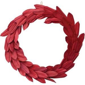 imageCreative CoOp 22quot Round Dried Natural Buri Palm Leaf Wreath Red