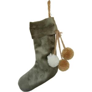 imageCreative CoOp 734H Velvet Stocking Ornament wPom Poms Grey Tan ampamp Cream Color