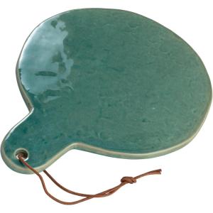 imageCreative CoOp Aqua Round Stoneware Cheese Board with Leather Tie Large