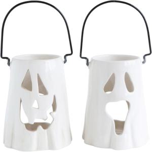 imageCreative CoOp Ceramic Ghost Lantern with Metal Handle White 2 Styles