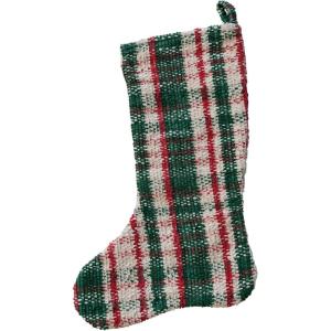 imageCreative CoOp Green and Red Woven Cotton Blend Stocking Cream Color Plaid
