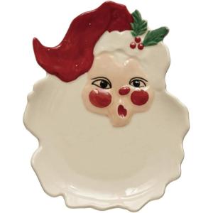 imageCreative CoOp HandPainted Stoneware Santa Dish Red and White