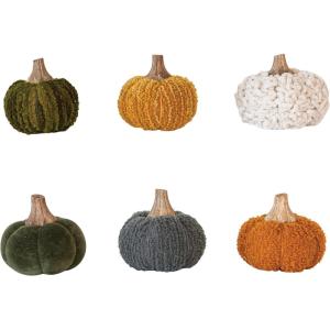 imageCreative CoOp Small Boucl Velvet Pumpkin Holiday Decor with Wood Stem Multicolor Set of 6