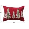 imageCreative CoOp Cotton Slub Lumbar Pillow with Embroidered Trees Pom Trim Red Green Natural